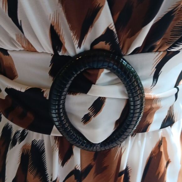 Star Vixen Women's Cream and Brown Dress.  Cocktail. Bold Animal Print - Picture 4 of 8